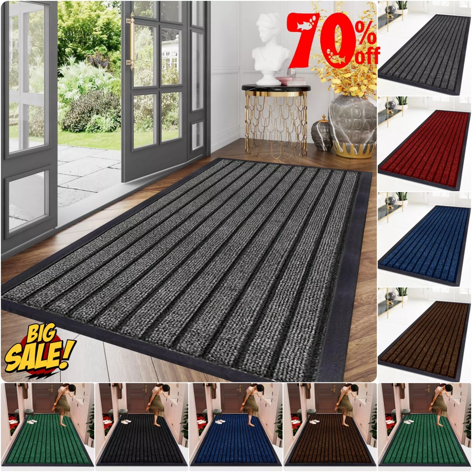 Rubber Backed Heavy Duty Barrier Door Mat Non Slip Hallway Kitchen Runner Rugs