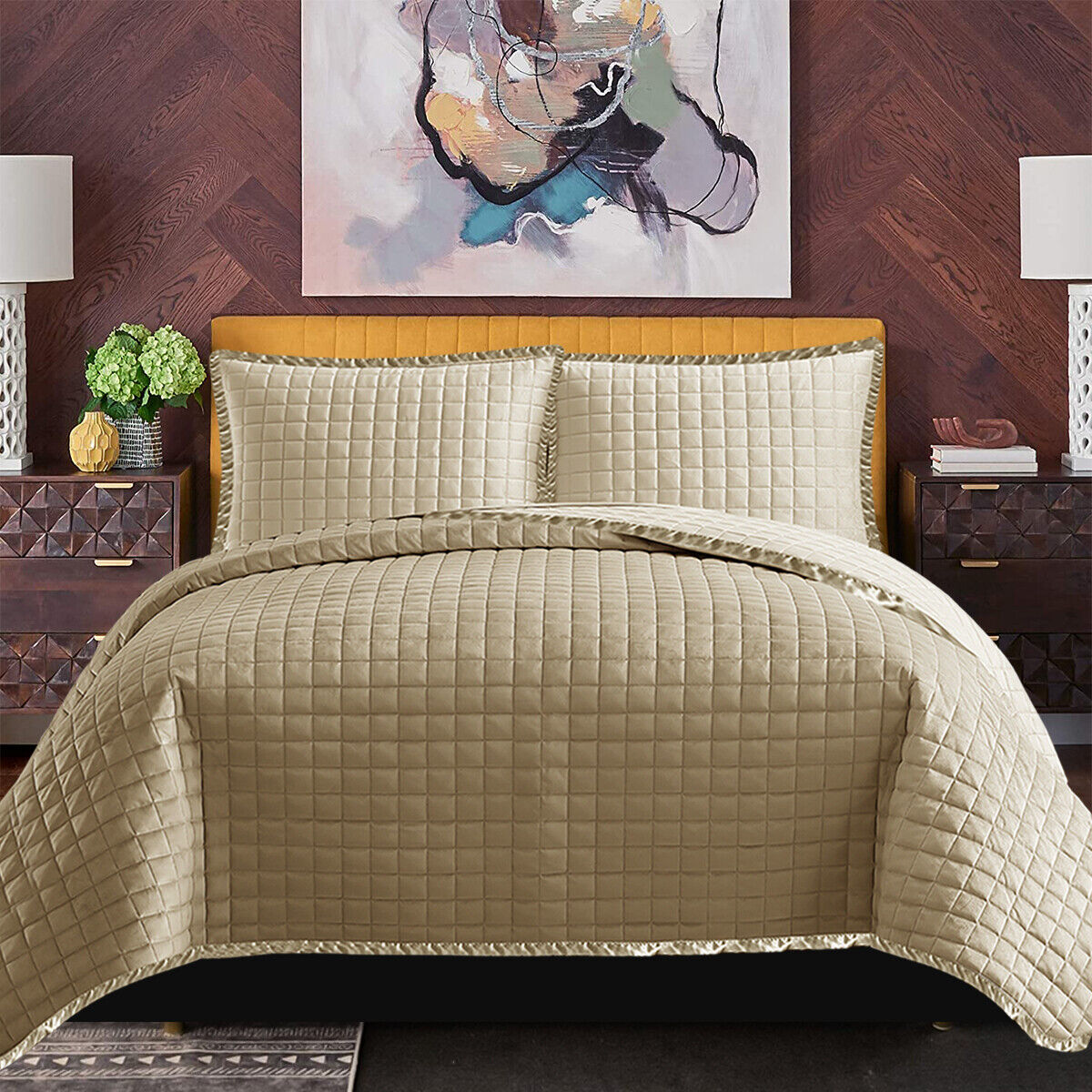 3 Piece Quilted Bedspread Bed Throw Single Double King Size Embossed Bedding Set - Image 8