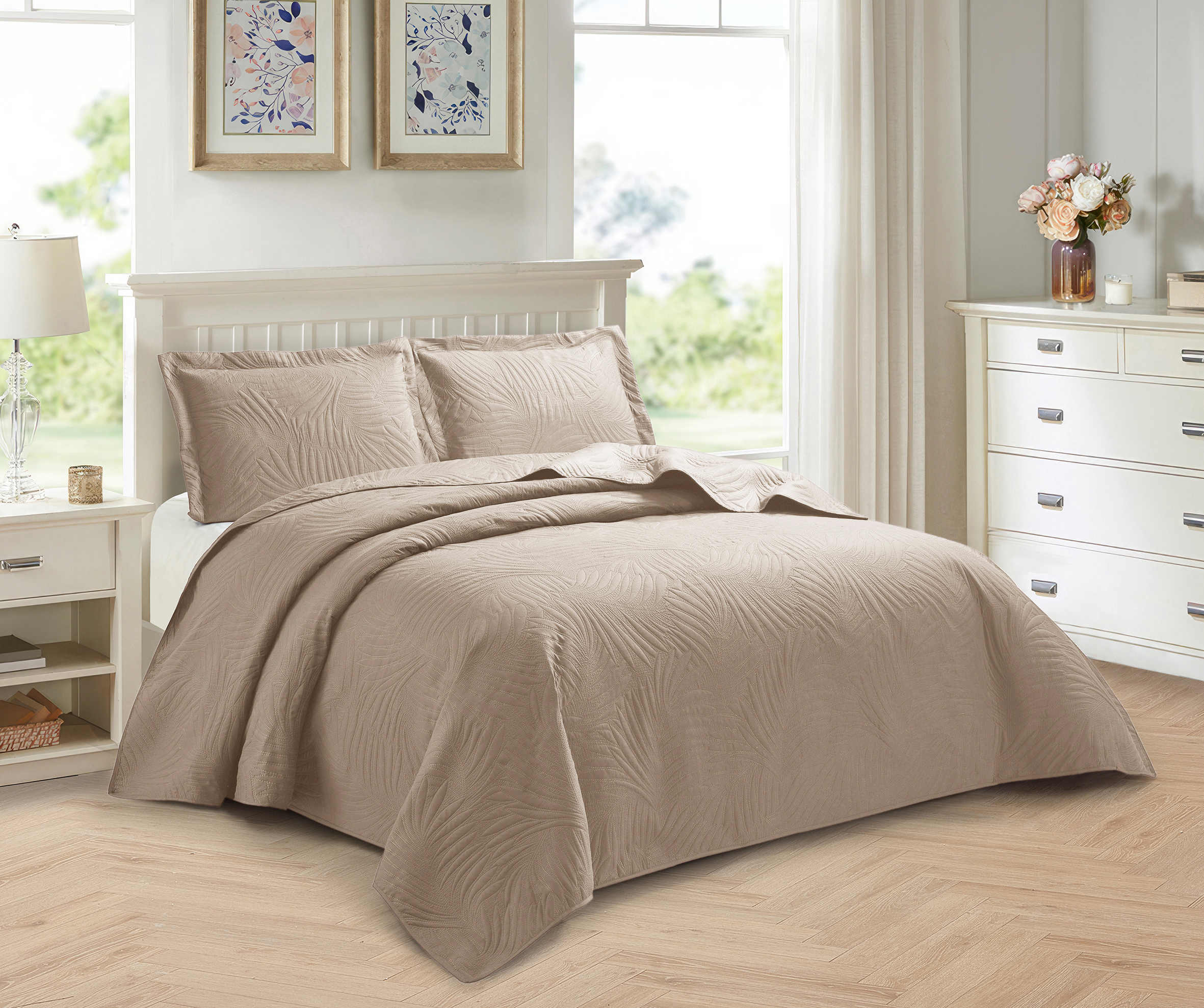 Bedspread 3 Piece Emboss Quilted Comforter Bedding Set Bed Throw Reversible King - Image 4