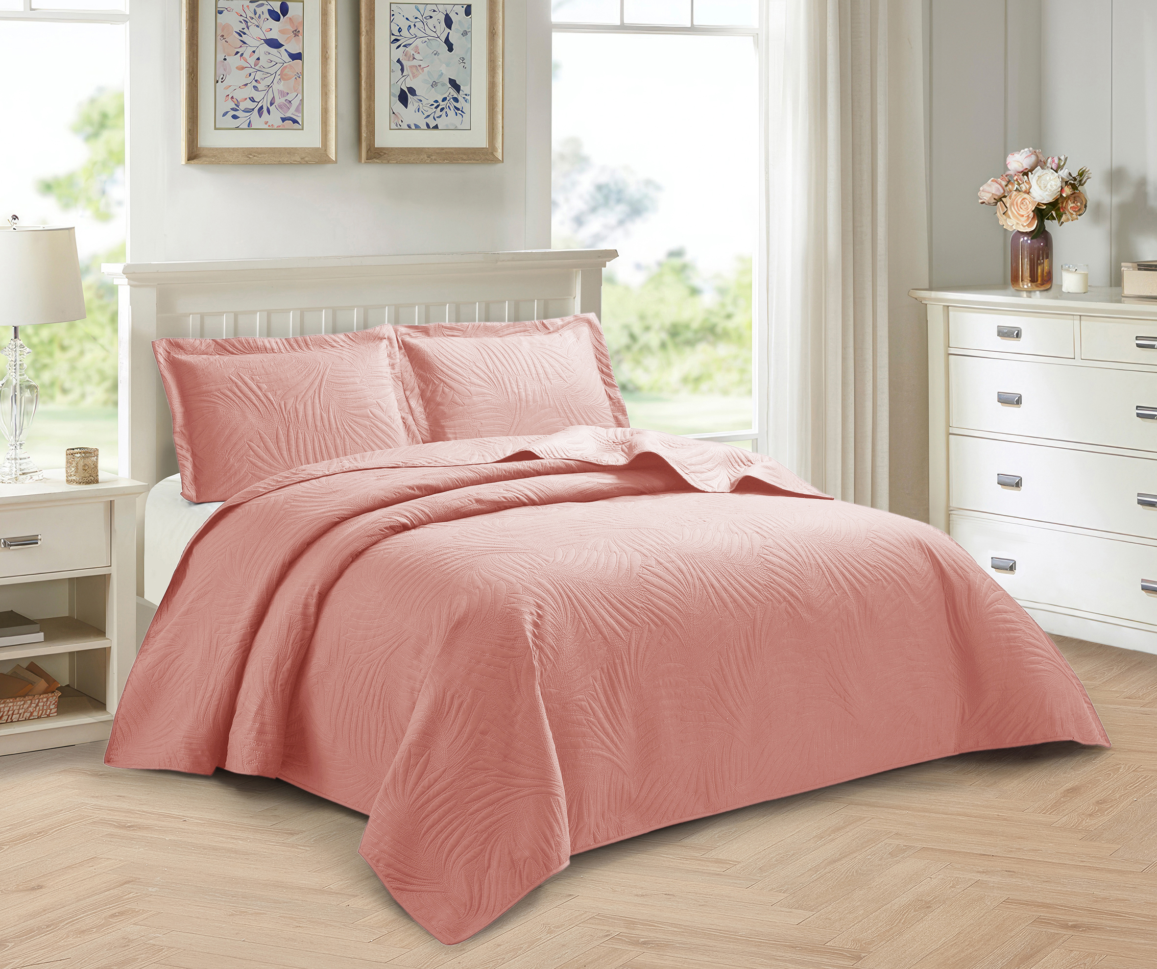 Bedspread 3 Piece Emboss Quilted Comforter Bedding Set Bed Throw Reversible King - Image 5