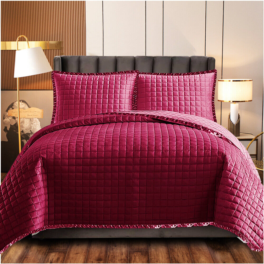 3 Piece Quilted Bedspread Bed Throw Single Double King Size Embossed Bedding Set - Image 6