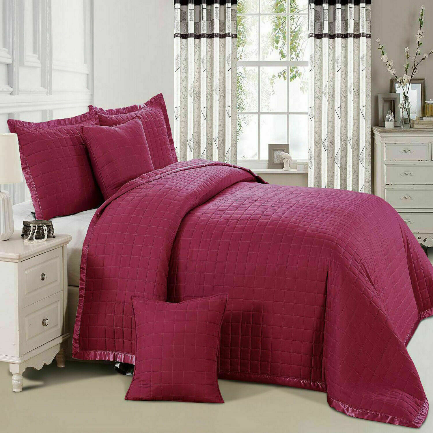 3 Piece Quilted Bedspread Bed Throw Single Double King Size Embossed Bedding Set - Image 5