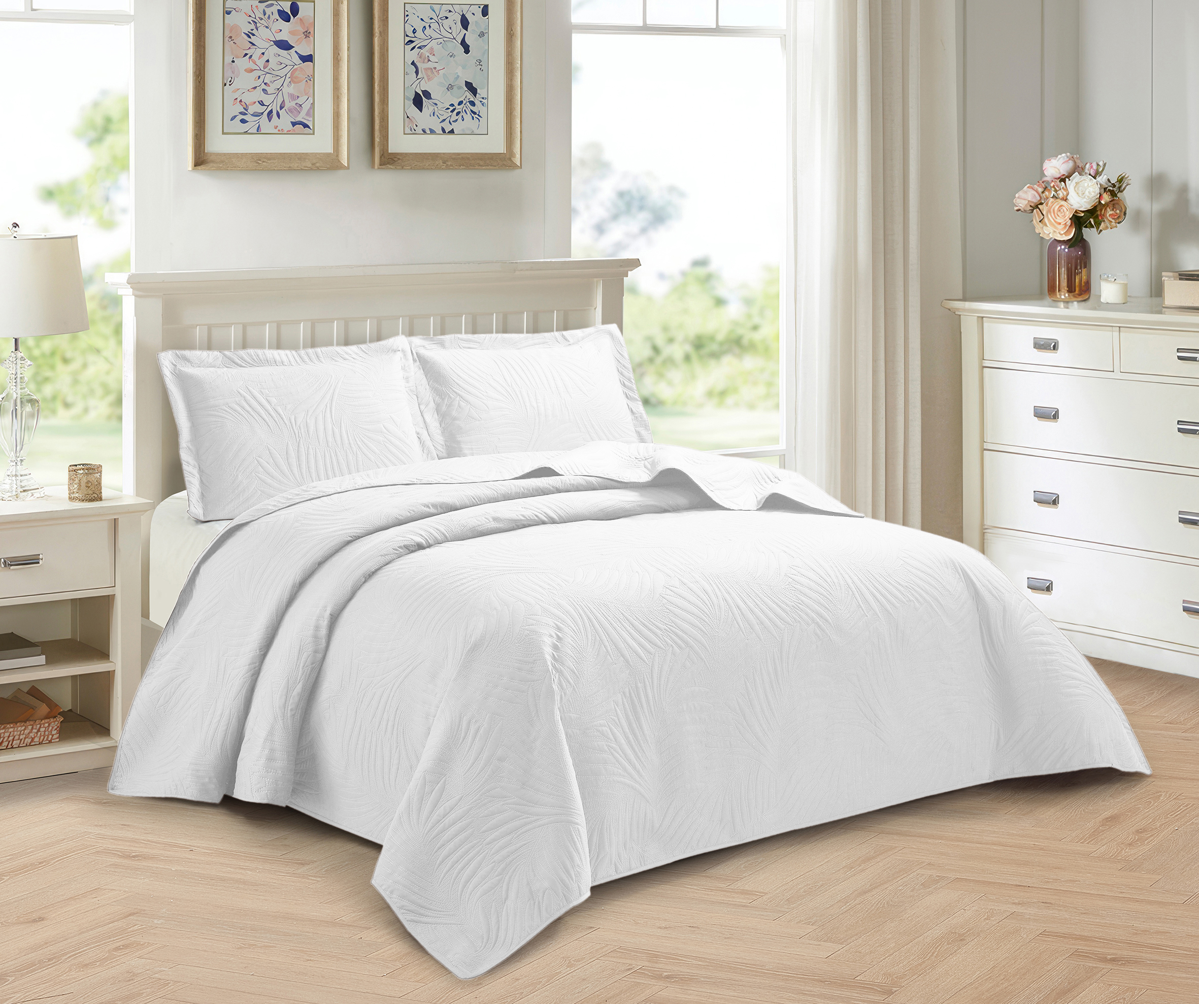 Bedspread 3 Piece Emboss Quilted Comforter Bedding Set Bed Throw Reversible King - Image 6