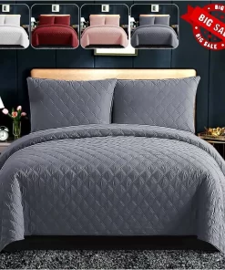 3 Piece Quilted Embossed Bedspread Bed Throw Single Double King Size Bedding Set