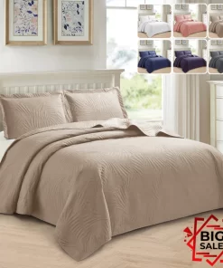 Bedspread 3 Piece Emboss Quilted Comforter Bedding Set Bed Throw Reversible King